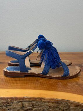 Kate Spade New York Sunset Woven Blue Tassel Flat Sandals  Women's Size 9.